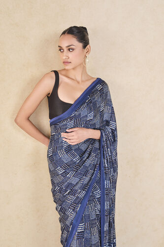 Junco Handcrafted Ajrakh Saree - Blue, Blue, image 4
